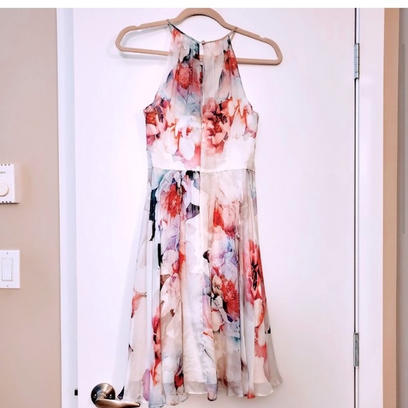 Ever New 100% Silk Watercolour Floral Halter Midi Dress - Picture 3 of 4